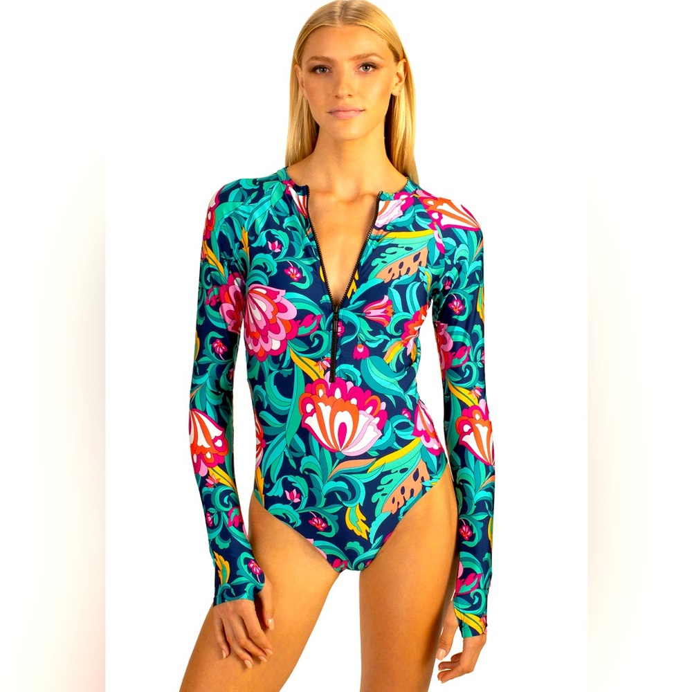 TRINA TURK India Paddle Suit XL - navy, teal, pink, orange